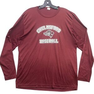 Chelmsford Baseball Shirt Mens Large Maroon Spell Out Performance Athletic